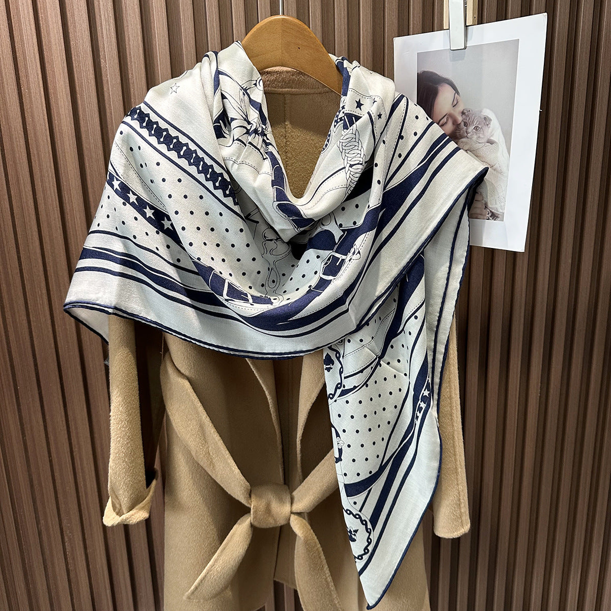 HJ11 Silk Cashmere Scarf - Warm Wool Square Shawl Tropical Print