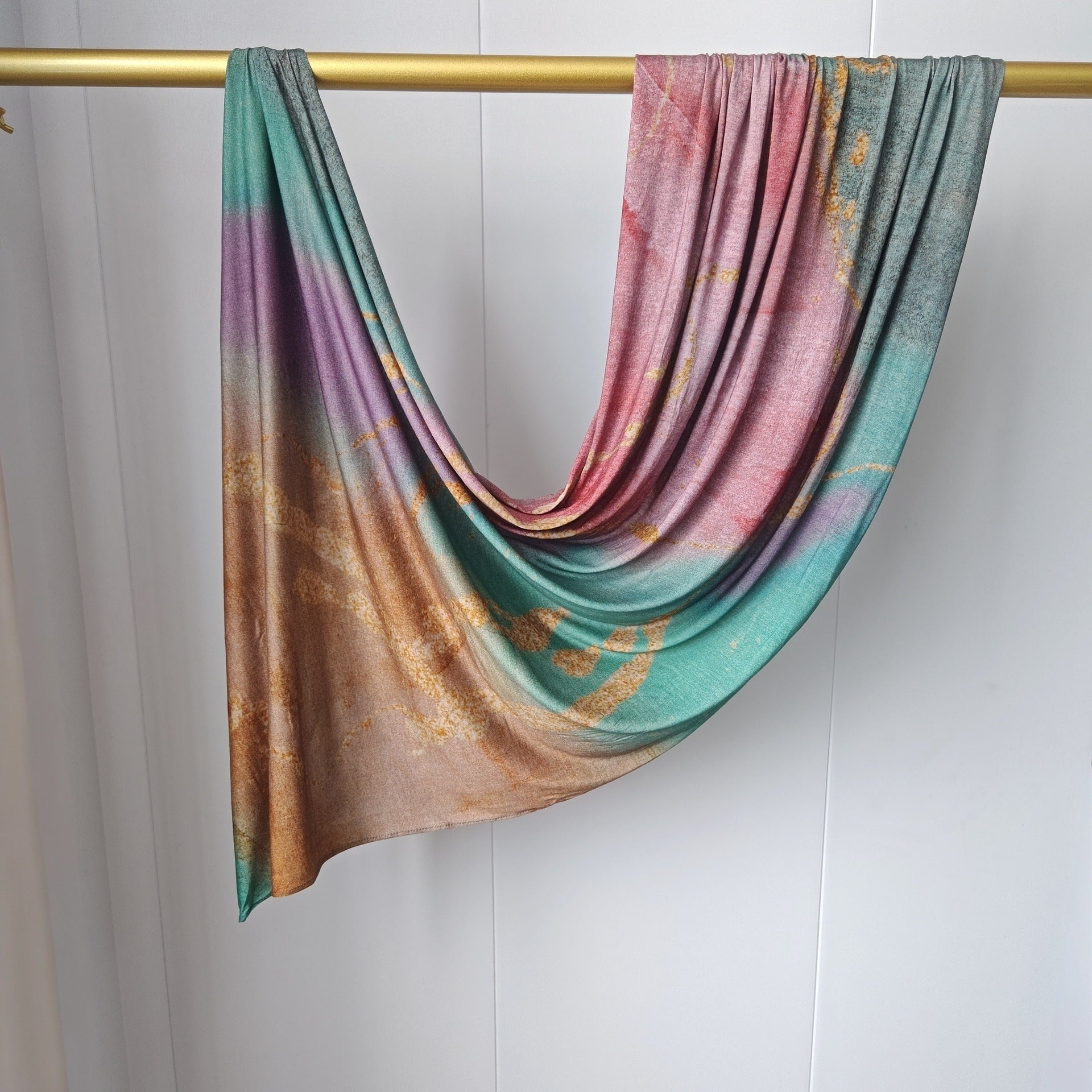 RY421 Aqua Rose Marble Mercerized Cotton Jersey Hijab – Soft Stretch Scarf