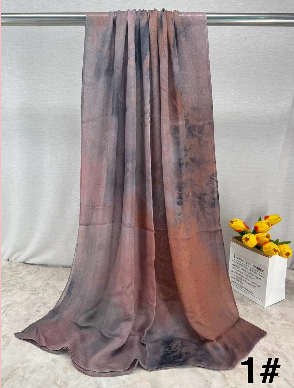 HJ01 Muslim Hijab Scarf - Soft Modal Ink Print Headscarf for Women | Breathable Lightweight Shawl