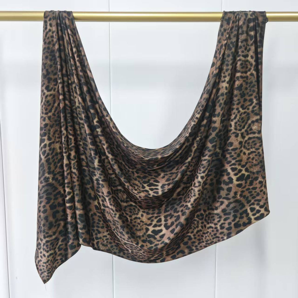 RY222 Brown Leopard Print Liquid Jersey Hijab – Soft Premium Drape Scarf