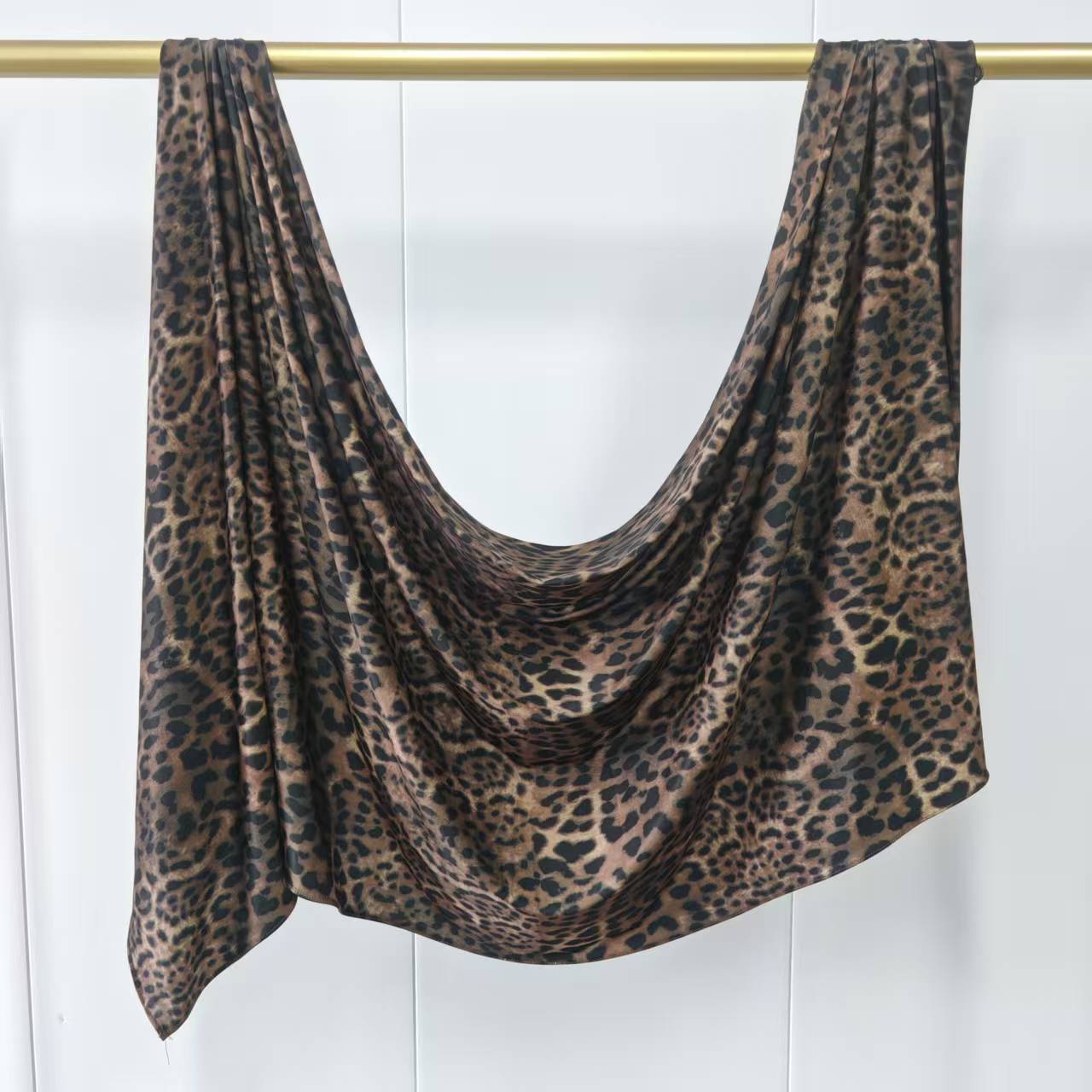 RY222 Brown Leopard Print Liquid Jersey Hijab – Soft Premium Drape Scarf