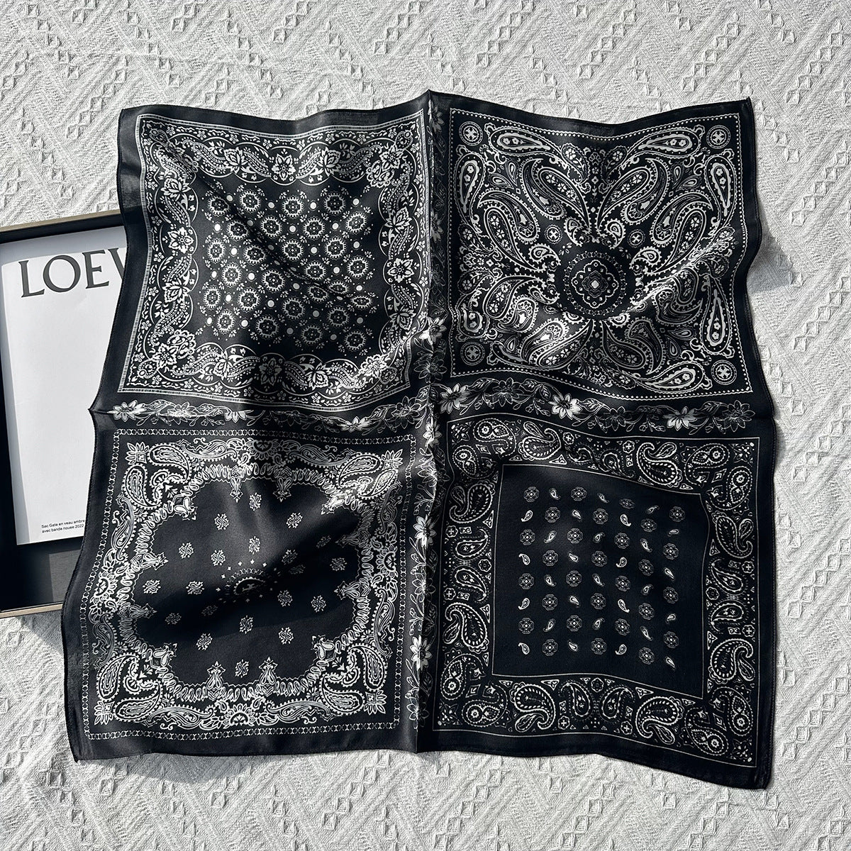 HJ12 Silk Scarf Women Spring - Striped Mulberry Square UV Protection 3