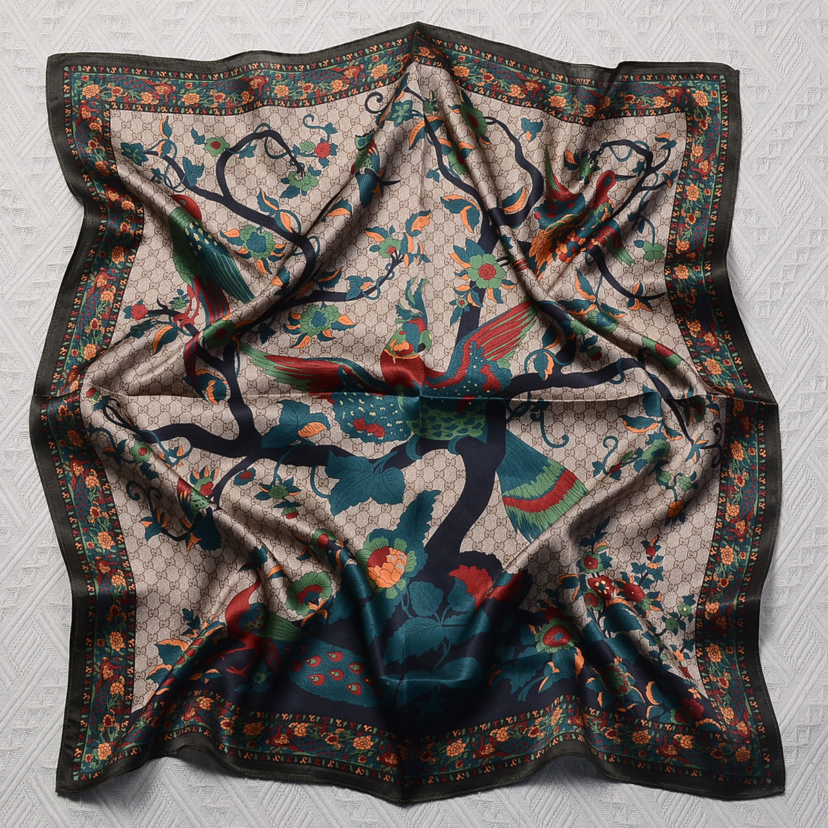 HJ12 Silk Scarf Women Spring - Striped Mulberry Square UV Protection 1