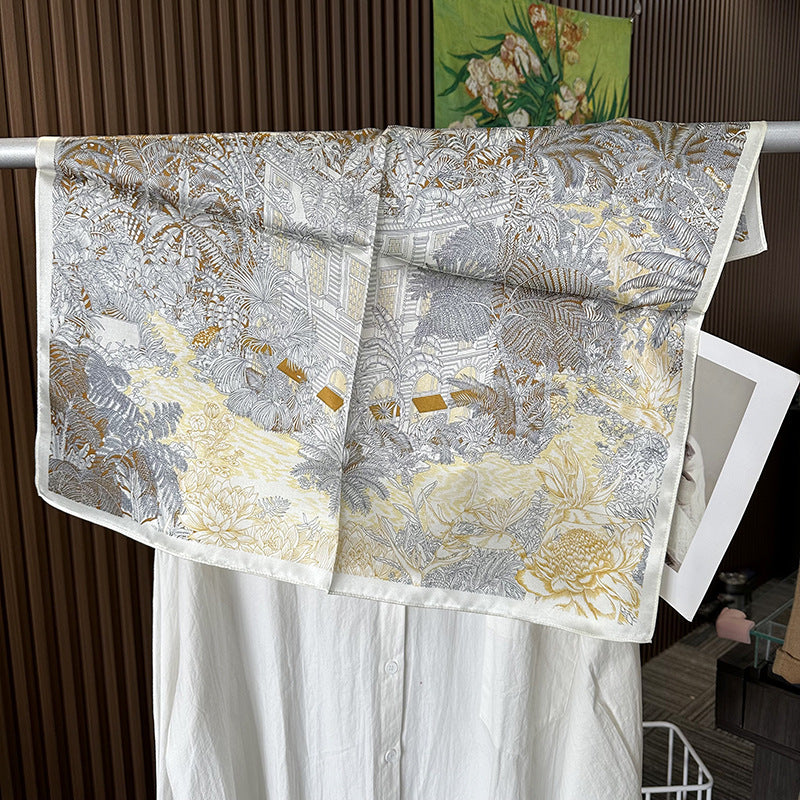 HJ12 Silk Scarf Women Spring - Striped Mulberry Square UV Protection 2