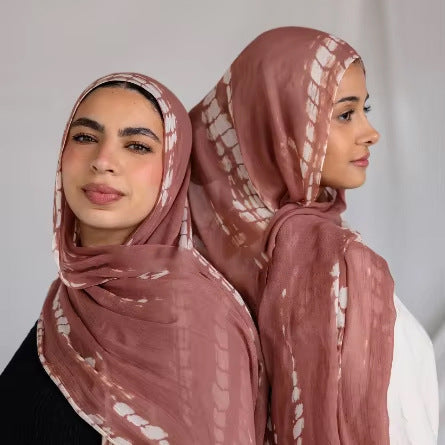 RY97 Rose Brown Gold Diamond Shibori Hijab Shawl – Tie Dye Women's Head Scarf (80×180cm)