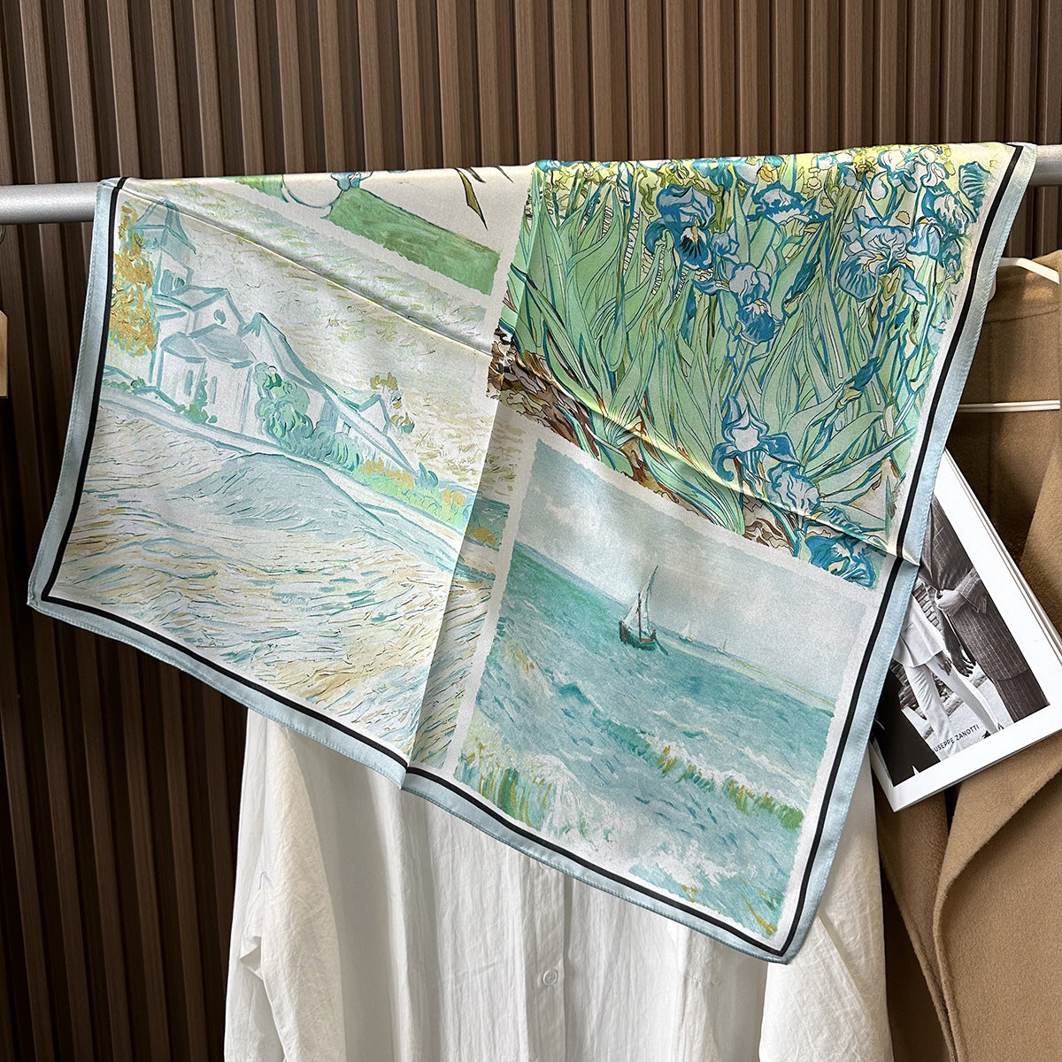 HJ12 Silk Scarf Women Spring - Striped Mulberry Square UV Protection 3