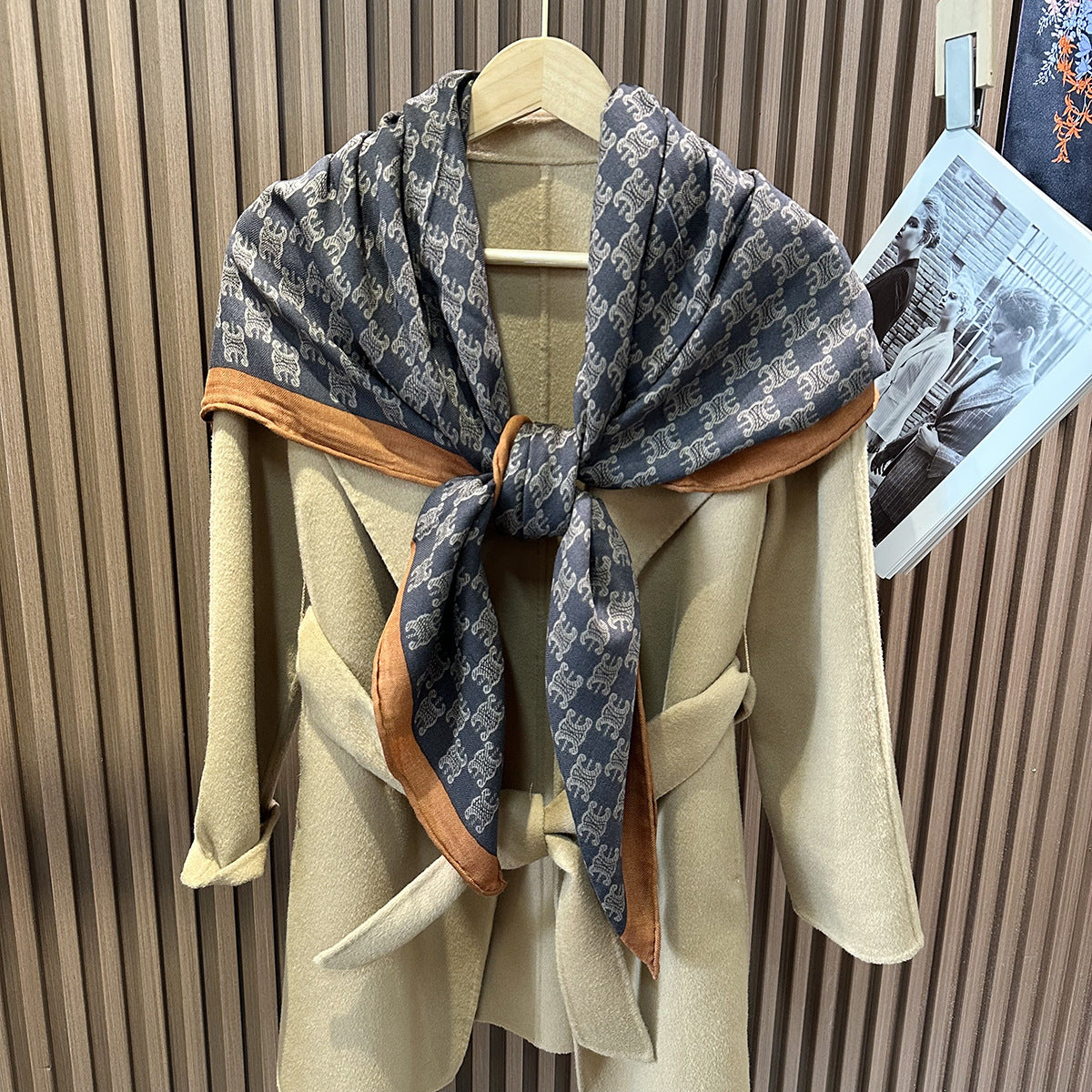 HJ11 Silk Cashmere Scarf - Warm Wool Square Shawl Tropical Print