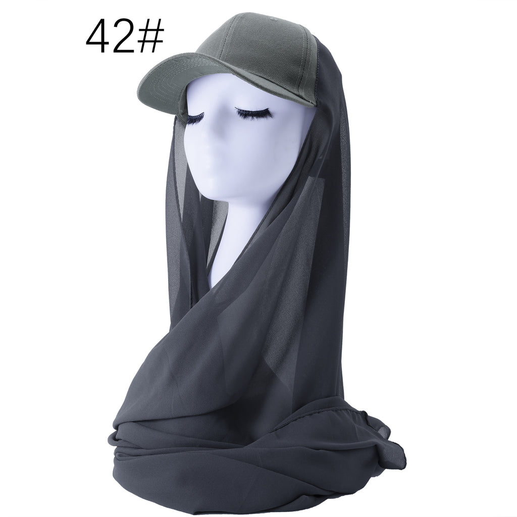RY601 Charcoal Chiffon Hijab Baseball Cap – Sun Protection Scarf Hat