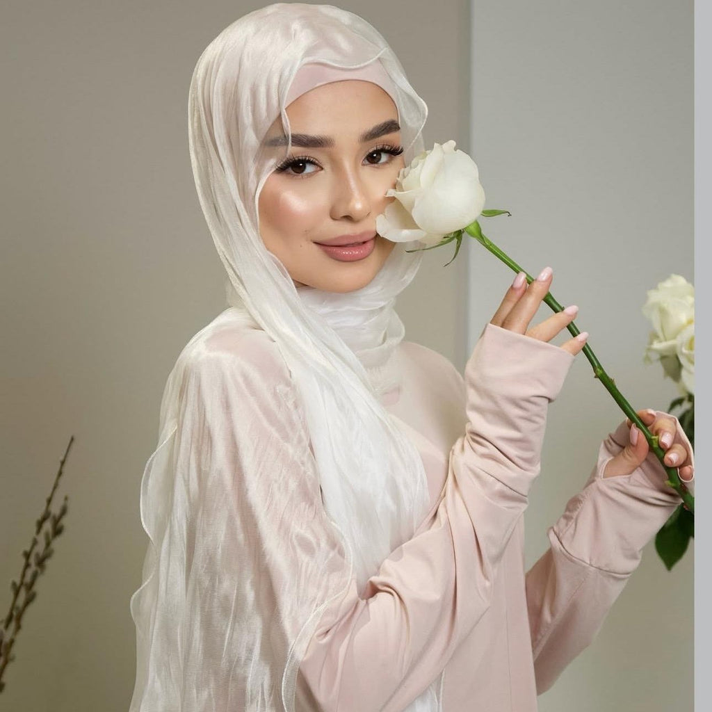 RY301 spring and summer glossy elastic wrinkled tulle scarf long scarf solid color breathable fungus edge soft bag head scarf silk scarf（副本）