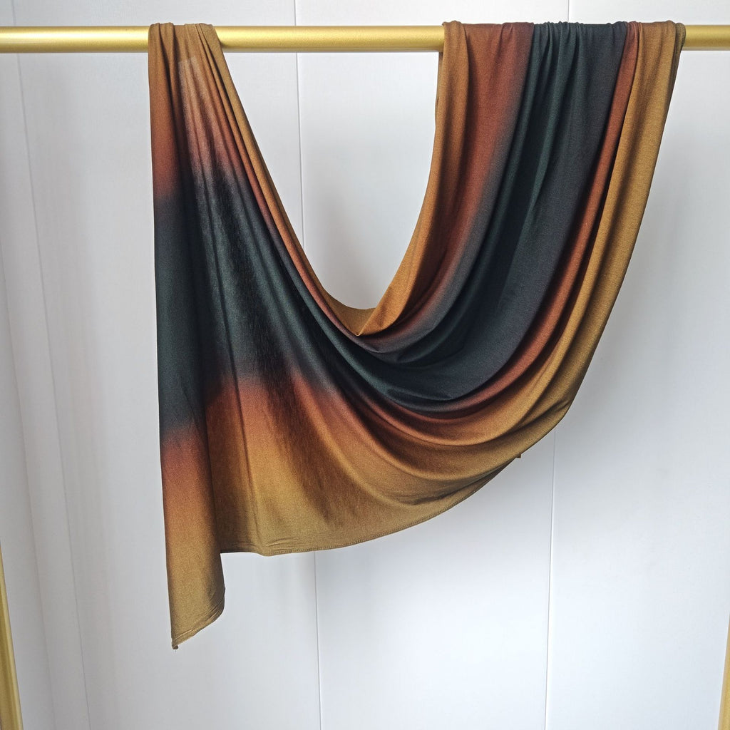 RY429 Bronze Brown Marble Mercerized Cotton Jersey Hijab – Soft Stretch Scarf