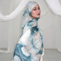 RY18 Teal Blue Marble Cloud Hijab Shawl – Ocean Watercolor Women's Head Scarf (80×180cm)