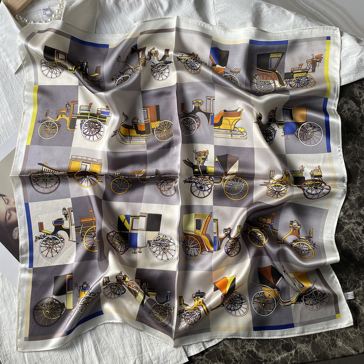 HJ12 Silk Scarf Women Spring - Striped Mulberry Square UV Protection 1