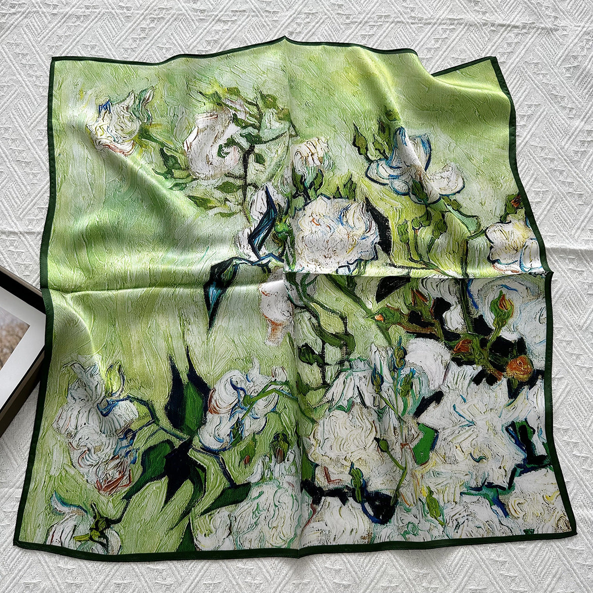 HJ12 Silk Scarf Women Spring - Striped Mulberry Square UV Protection 2