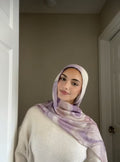 RY42 Lilac Watercolor Floral Hijab Shawl – Soft Purple Bloom Women's Head Scarf (80×180cm)