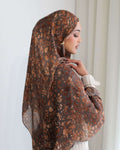 RY126 Chocolate Brown Caramel Tortoiseshell Watercolor Hijab Shawl – Women's Head Scarf (80×180cm)