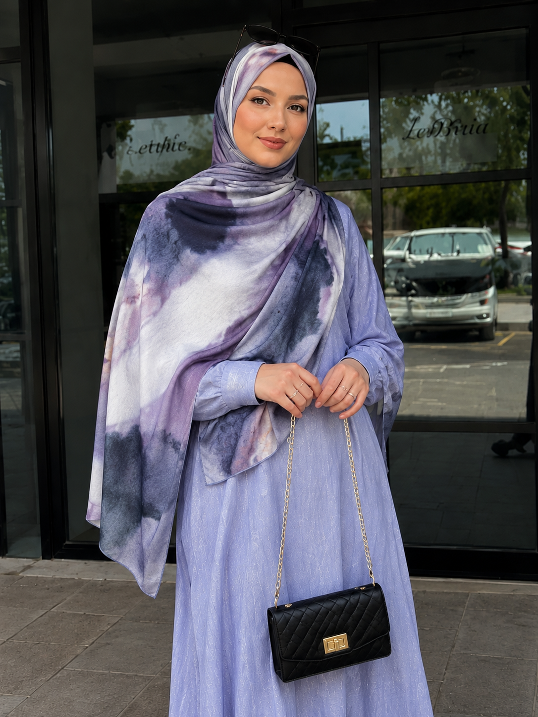 RY427 Smoky Purple Marble Mercerized Cotton Jersey Hijab – Soft Stretch Scarf