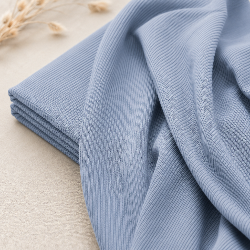 RY226 Powder Blue Cotton Ribbed Jersey Hijab Scarf – Soft Stretch Breathable Headscarf