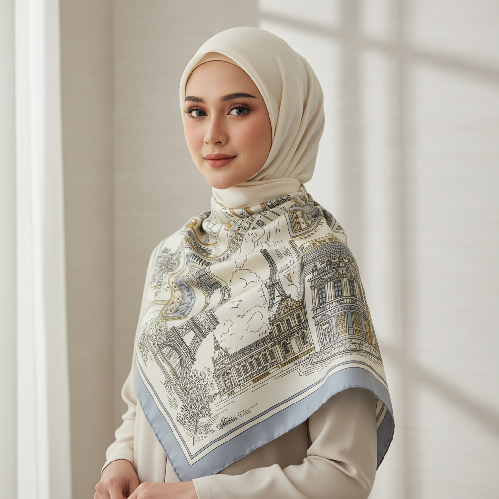 European Architecture Silk Scarf - Muslim Model