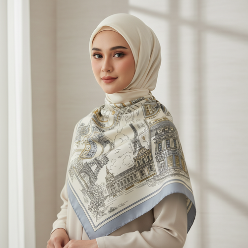 European Architecture Silk Scarf - Muslim Model