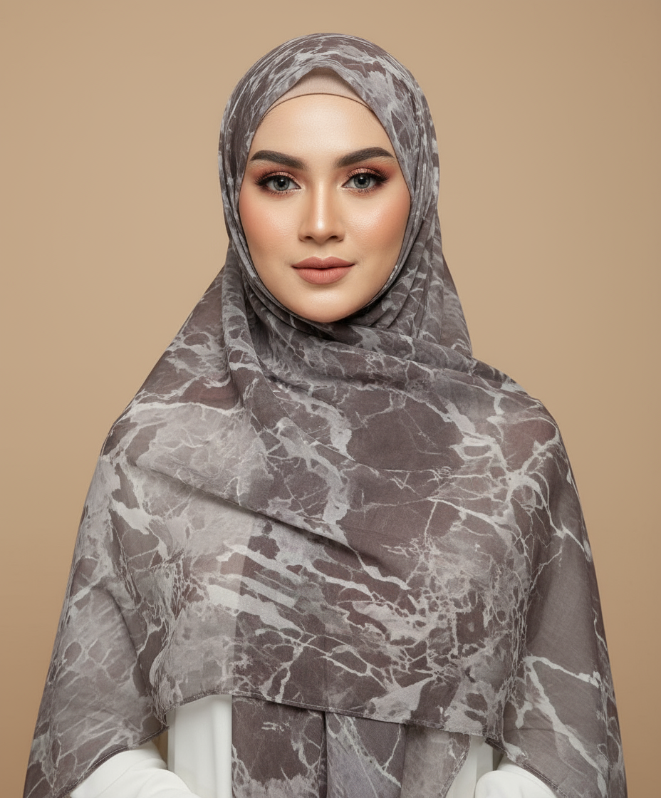 HJ02 Modal Hijab Scarf Women - Soft Breathable Ink Print Headscarf