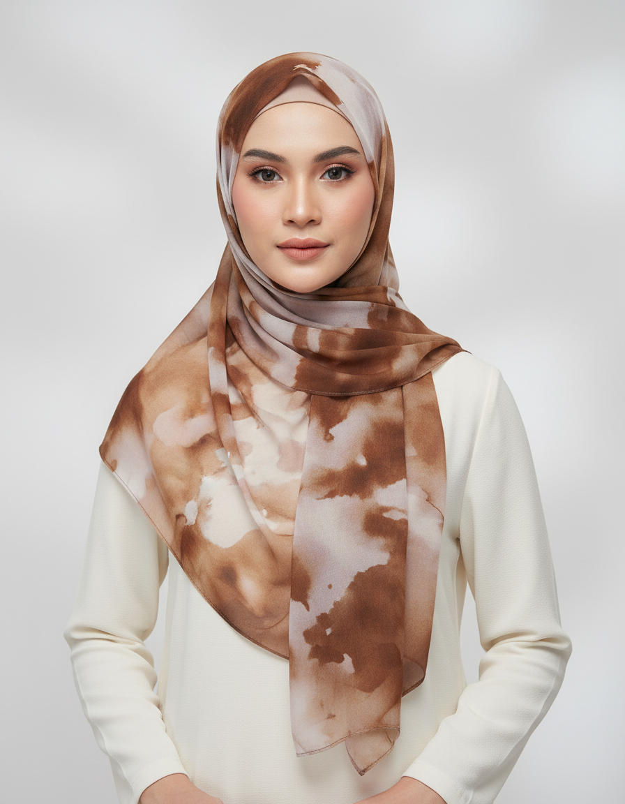 HJ03 Lightweight Modal Hijab - Watercolor Print Scarf for Women