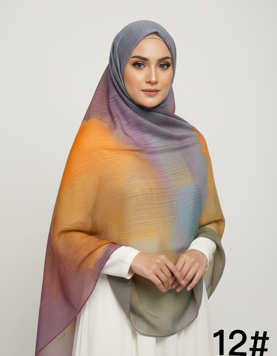 HJ03 Lightweight Modal Hijab - Watercolor Print Scarf for Women