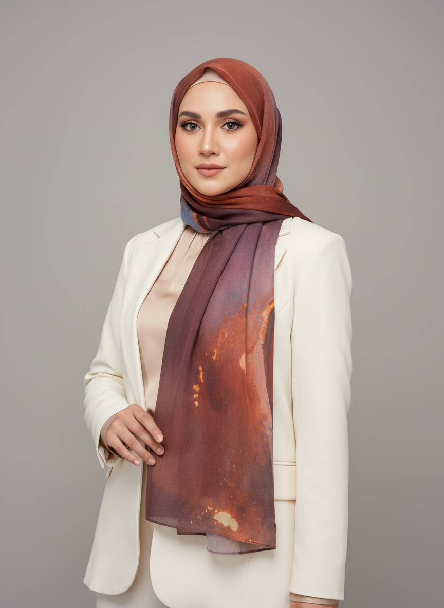 HJ03 Lightweight Modal Hijab - Watercolor Print Scarf for Women