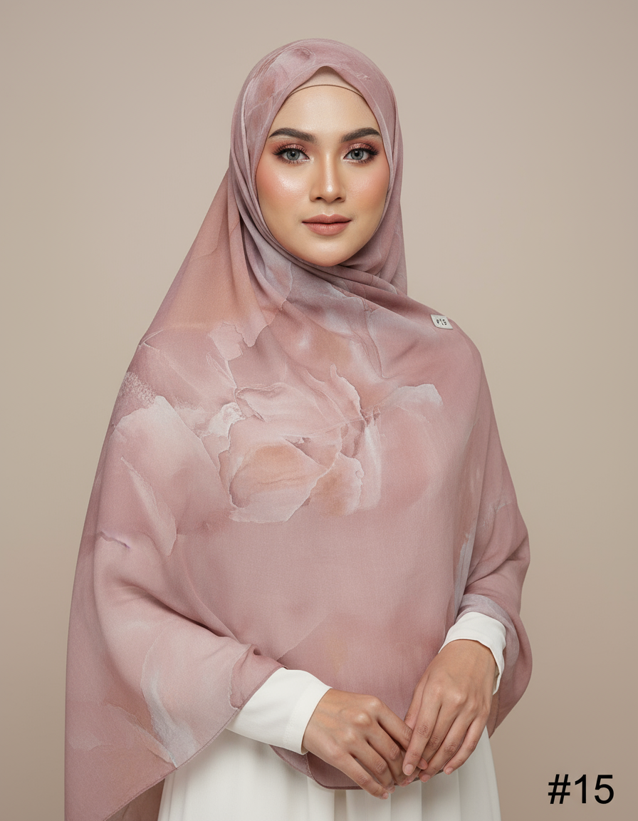 HJ03 Lightweight Modal Hijab - Watercolor Print Scarf for Women
