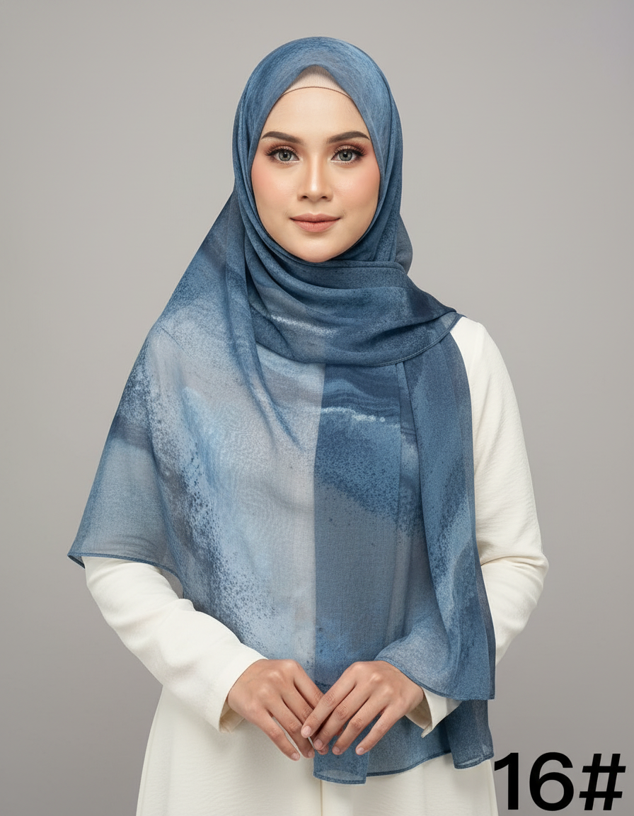 HJ04 Premium Modal Hijab Scarf - Elegant Ink Print Shawl Women