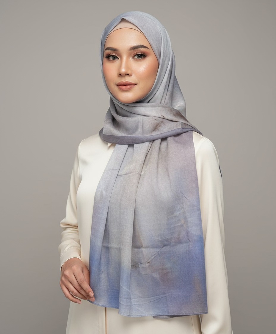 HJ04 Premium Modal Hijab Scarf - Elegant Ink Print Shawl Women