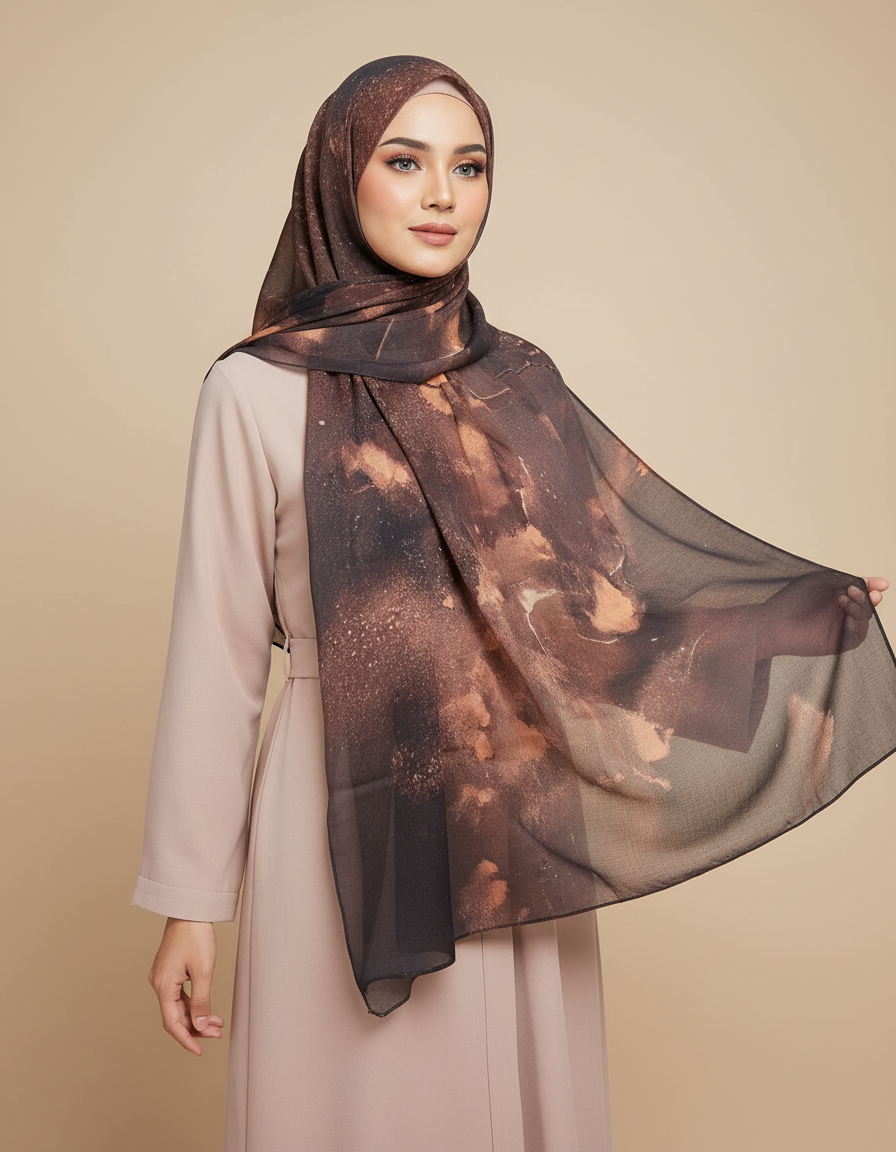 HJ05 Floral Modal Hijab - Artistic Print Headscarf for Muslim Women