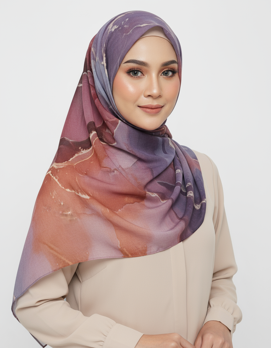 HJ02 Modal Hijab Scarf Women - Soft Breathable Ink Print Headscarf