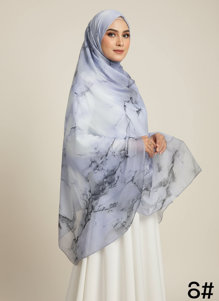 HJ02 Modal Hijab Scarf Women - Soft Breathable Ink Print Headscarf
