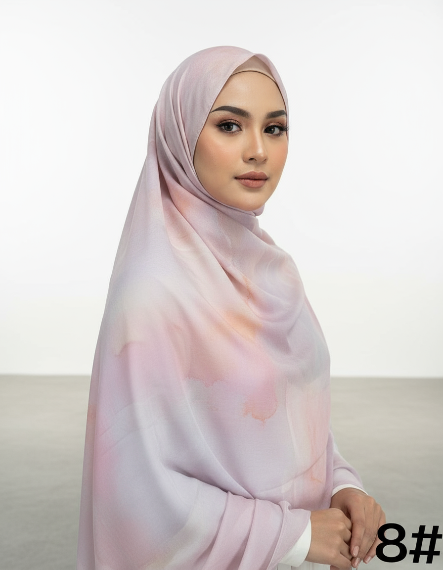 HJ02 Modal Hijab Scarf Women - Soft Breathable Ink Print Headscarf