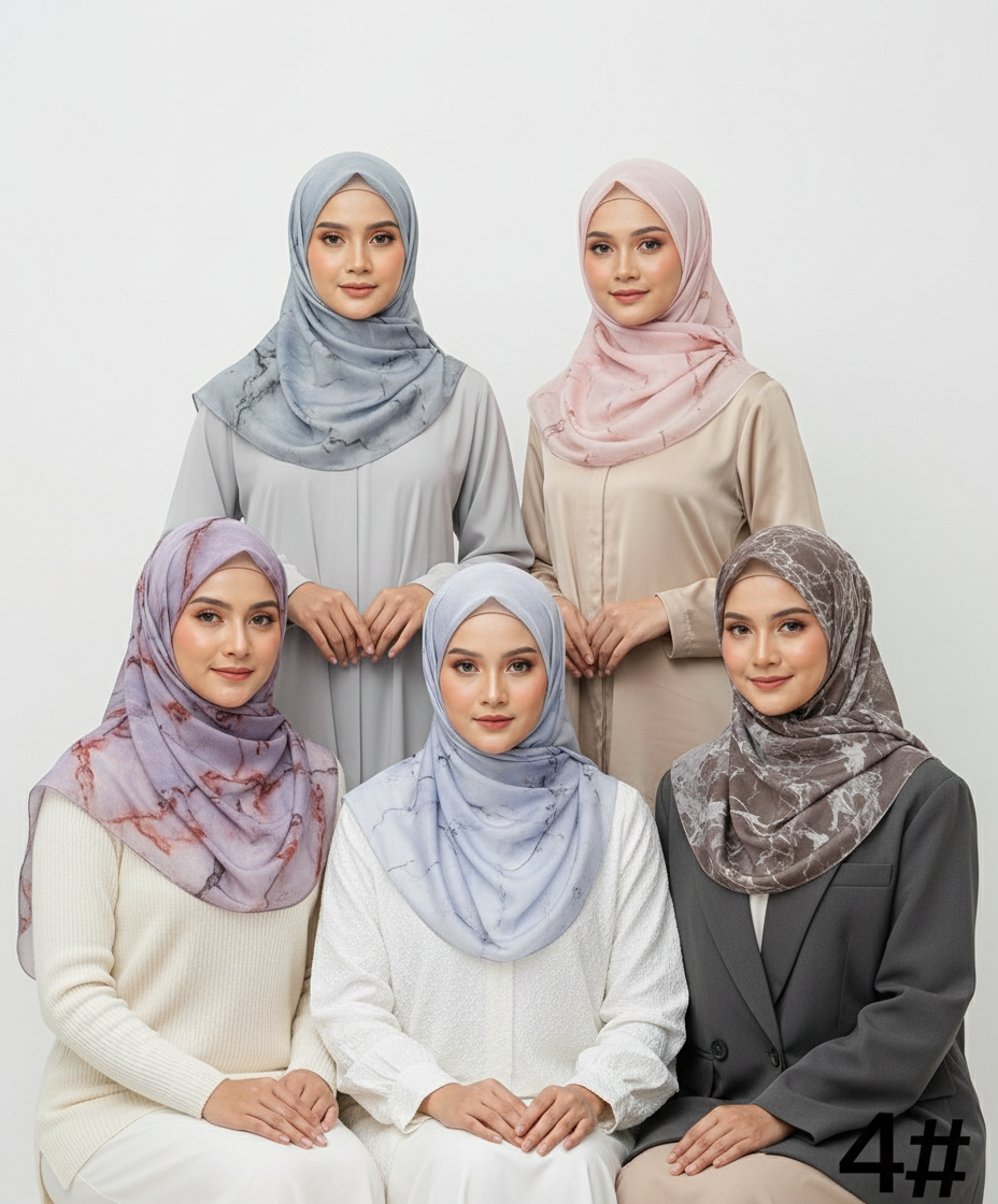 HJ02 Modal Hijab Scarf Women - Soft Breathable Ink Print Headscarf