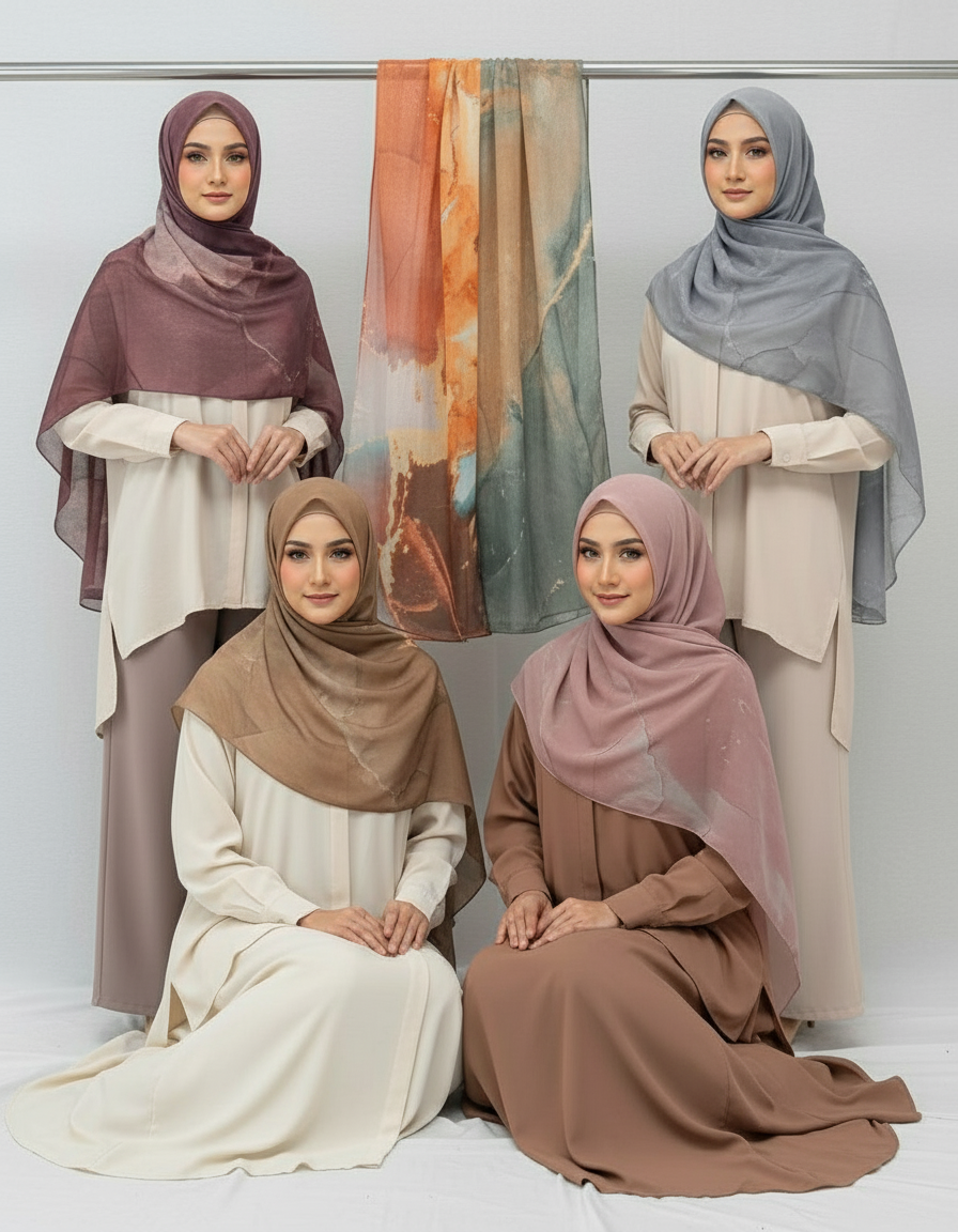 HJ03 Lightweight Modal Hijab - Watercolor Print Scarf for Women