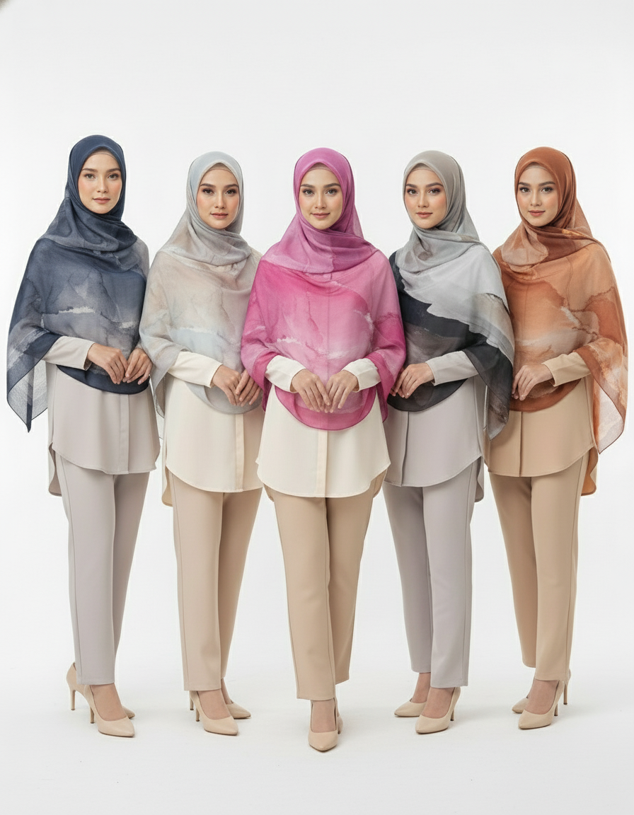 HJ04 Premium Modal Hijab Scarf - Elegant Ink Print Shawl Women