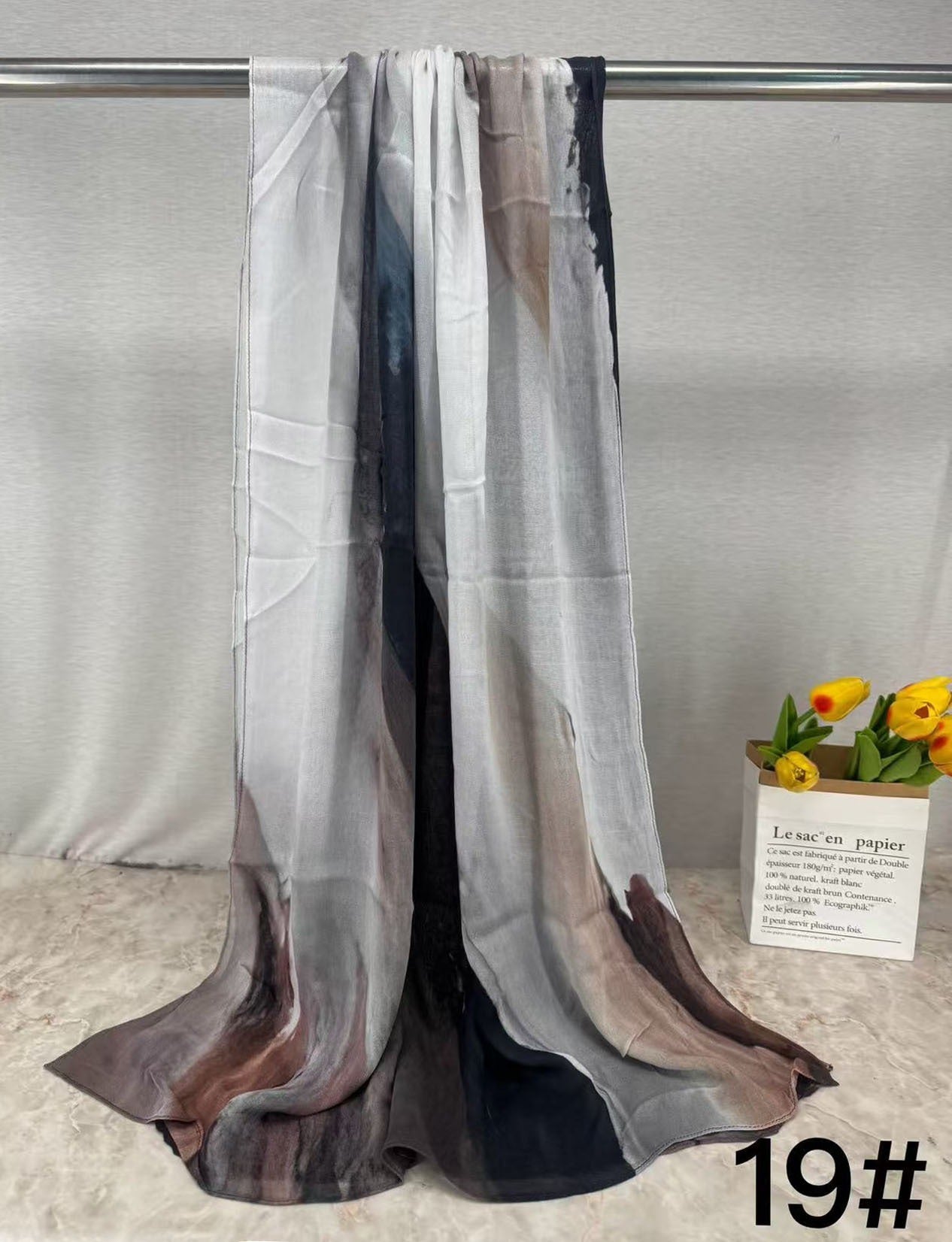HJ04 Premium Modal Hijab Scarf - Elegant Ink Print Shawl Women - Raya