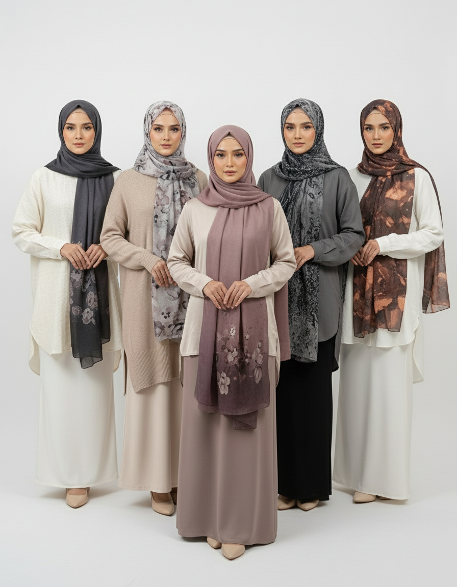 HJ05 Floral Modal Hijab - Artistic Print Headscarf for Muslim Women