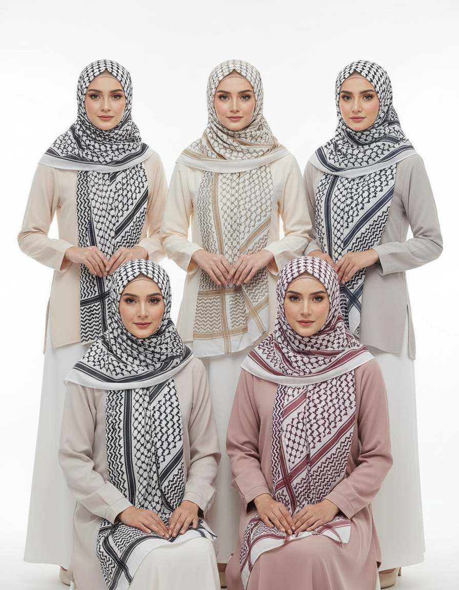 HJ07 Keffiyeh Print Modal Hijab - Traditional Arabic Scarf Women