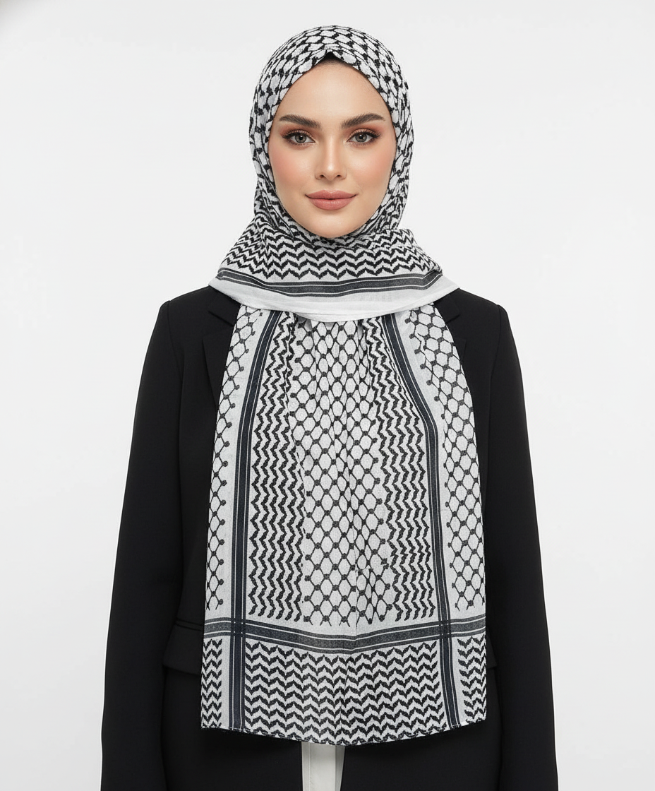 HJ07 Keffiyeh Print Modal Hijab - Traditional Arabic Scarf Women