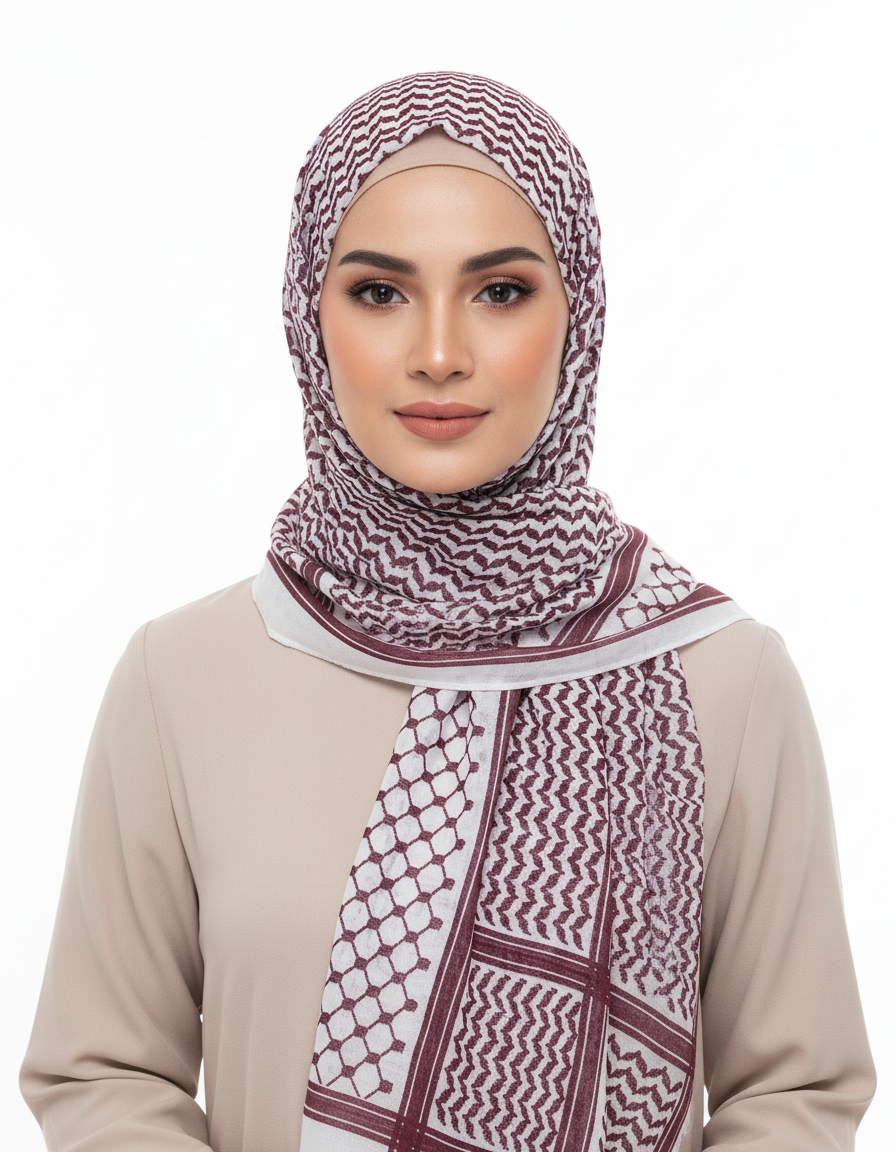 HJ07 Keffiyeh Print Modal Hijab - Traditional Arabic Scarf Women