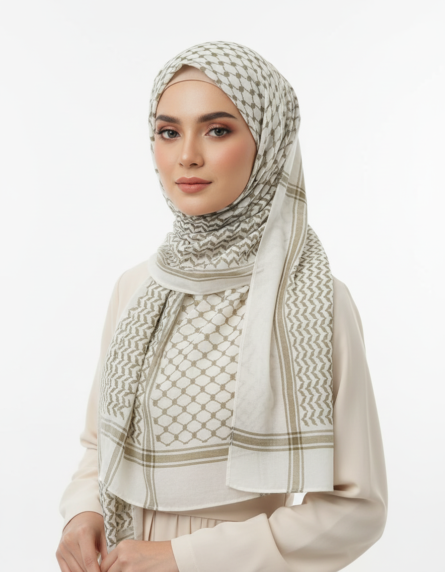HJ07 Keffiyeh Print Modal Hijab - Traditional Arabic Scarf Women