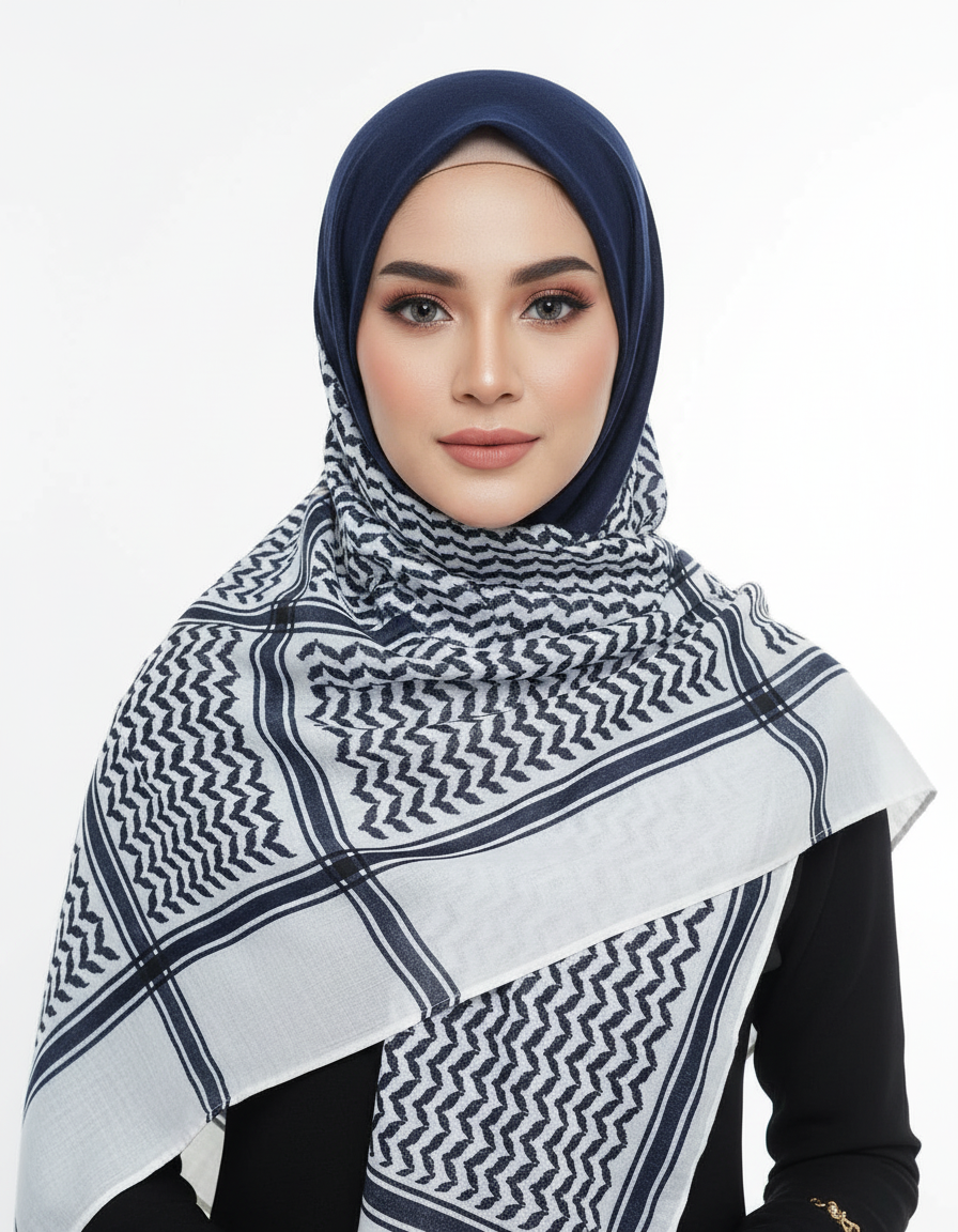 HJ07 Keffiyeh Print Modal Hijab - Traditional Arabic Scarf Women