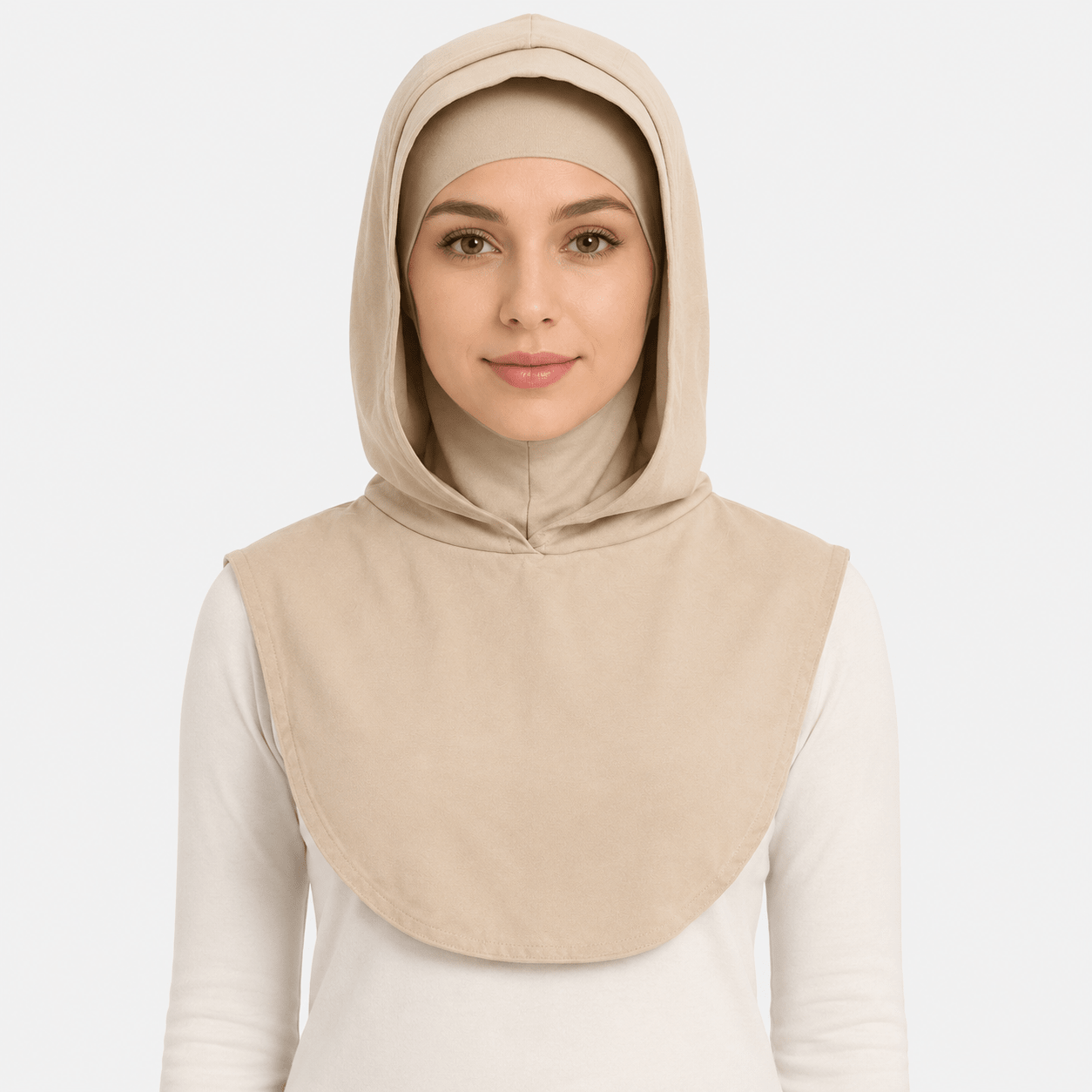 RY215 Beige Mercerized Cotton Full Coverage Hijab Cap – Modest Sun Protection Headscarf for Muslim Women - Raya