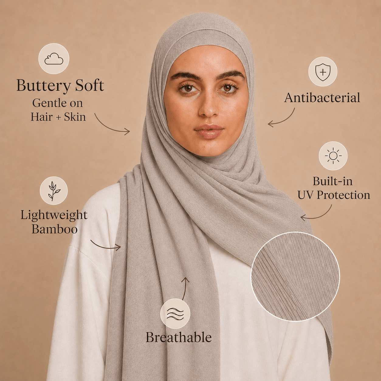 RY219 Stone Grey Cotton Ribbed Jersey Hijab Scarf – Soft Stretch Breathable Headscarf - Raya