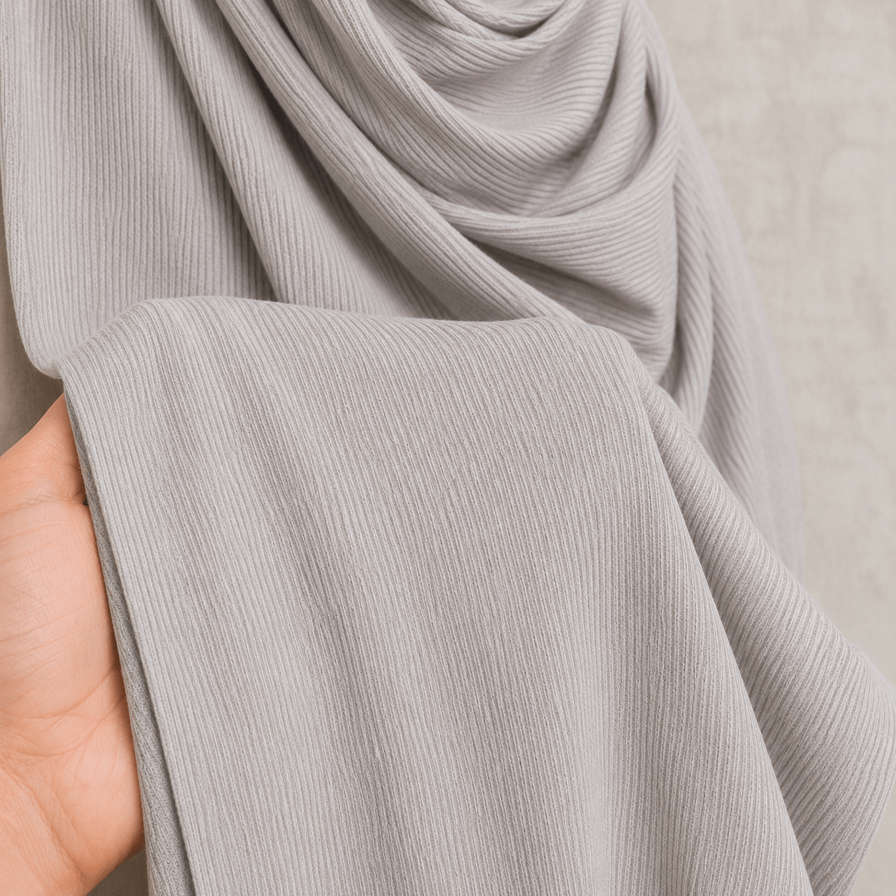 RY220 Light Silver Grey Cotton Ribbed Jersey Hijab Scarf – Soft Stretch Breathable Headscarf - Raya