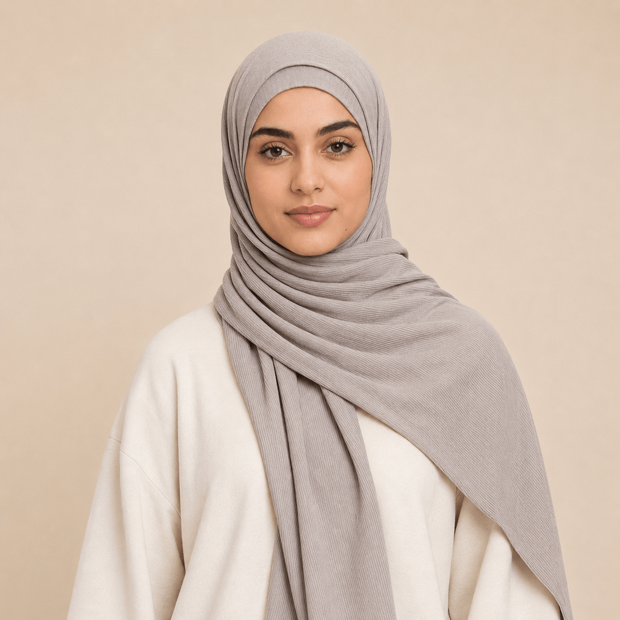 RY224 Stone Taupe Cotton Ribbed Jersey Hijab Scarf – Soft Stretch Breathable Headscarf - Raya