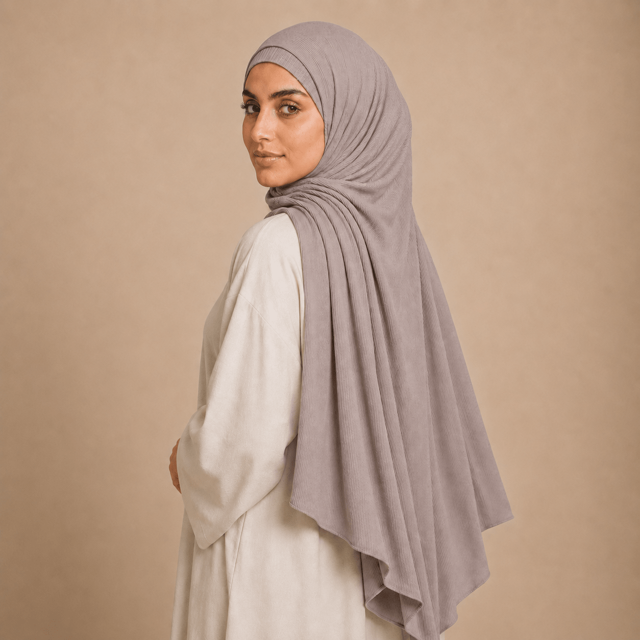 RY225 Mauve Taupe Cotton Ribbed Jersey Hijab Scarf – Soft Stretch Breathable Headscarf - Raya