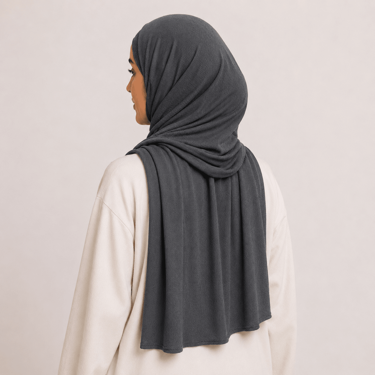 RY234 Charcoal Grey Cotton Ribbed Jersey Hijab Scarf – Soft Stretch Breathable Headscarf - Raya